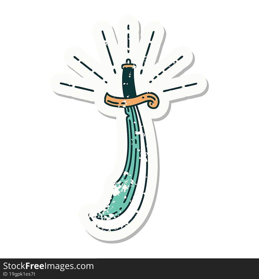 Grunge Sticker Of Tattoo Style Scimitar Sword