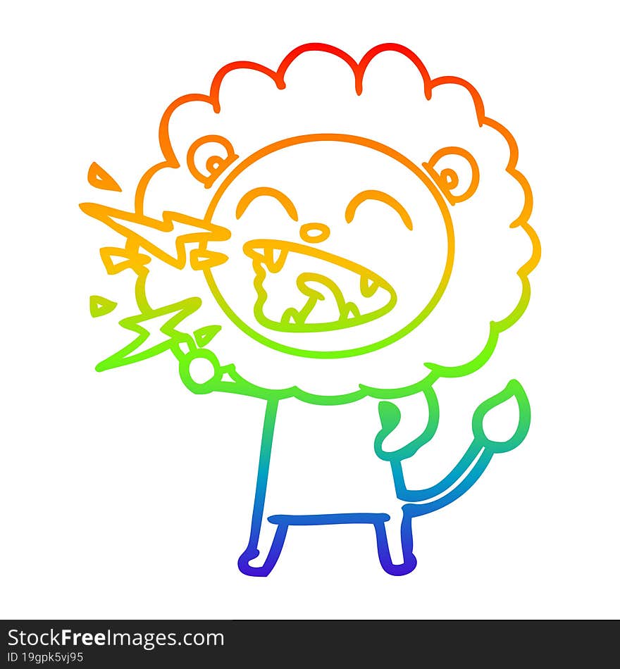 rainbow gradient line drawing cartoon roaring lion