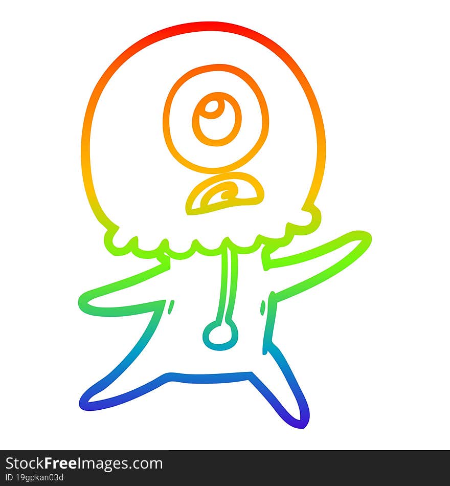 rainbow gradient line drawing of a cartoon cyclops alien spaceman