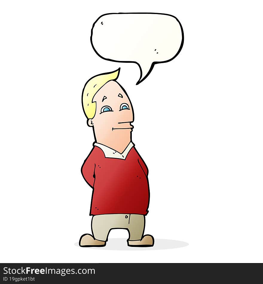 cartoon friendly man with speech bubble