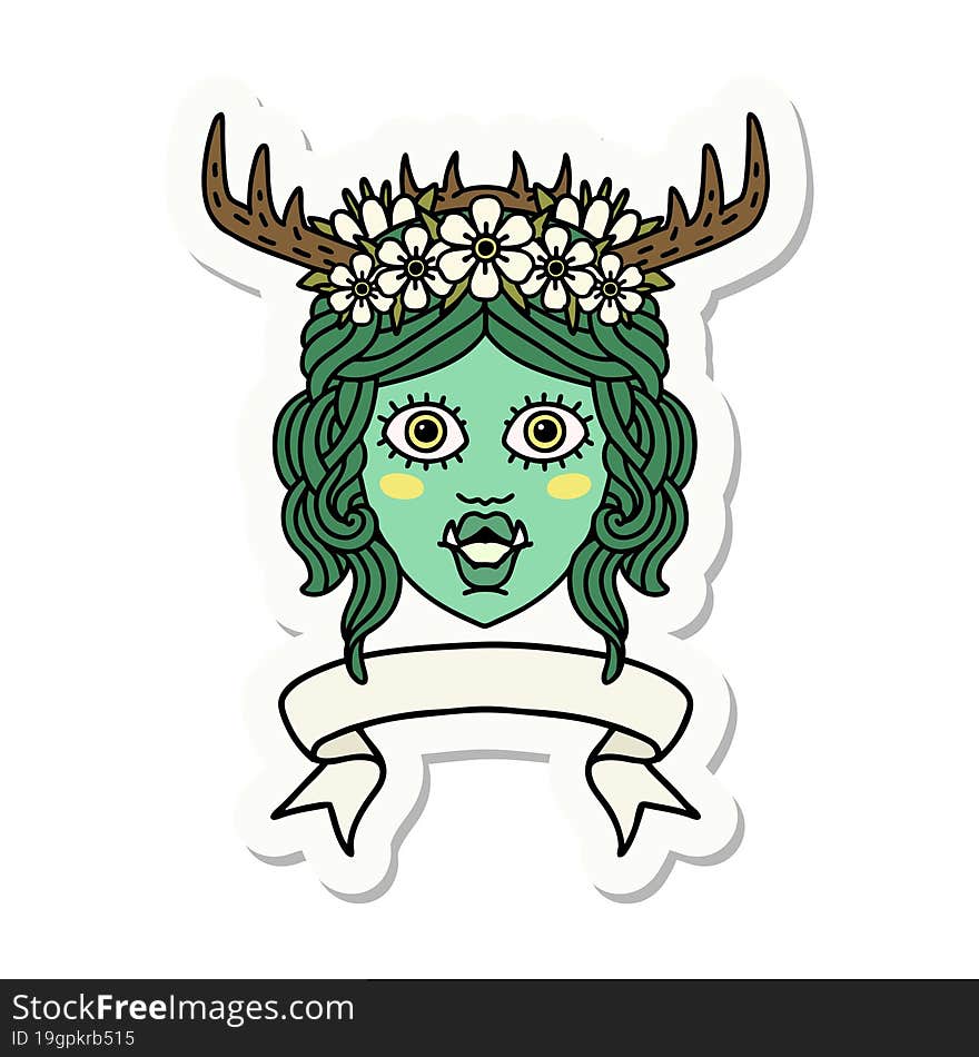 sticker of a orc druid character face with banner. sticker of a orc druid character face with banner