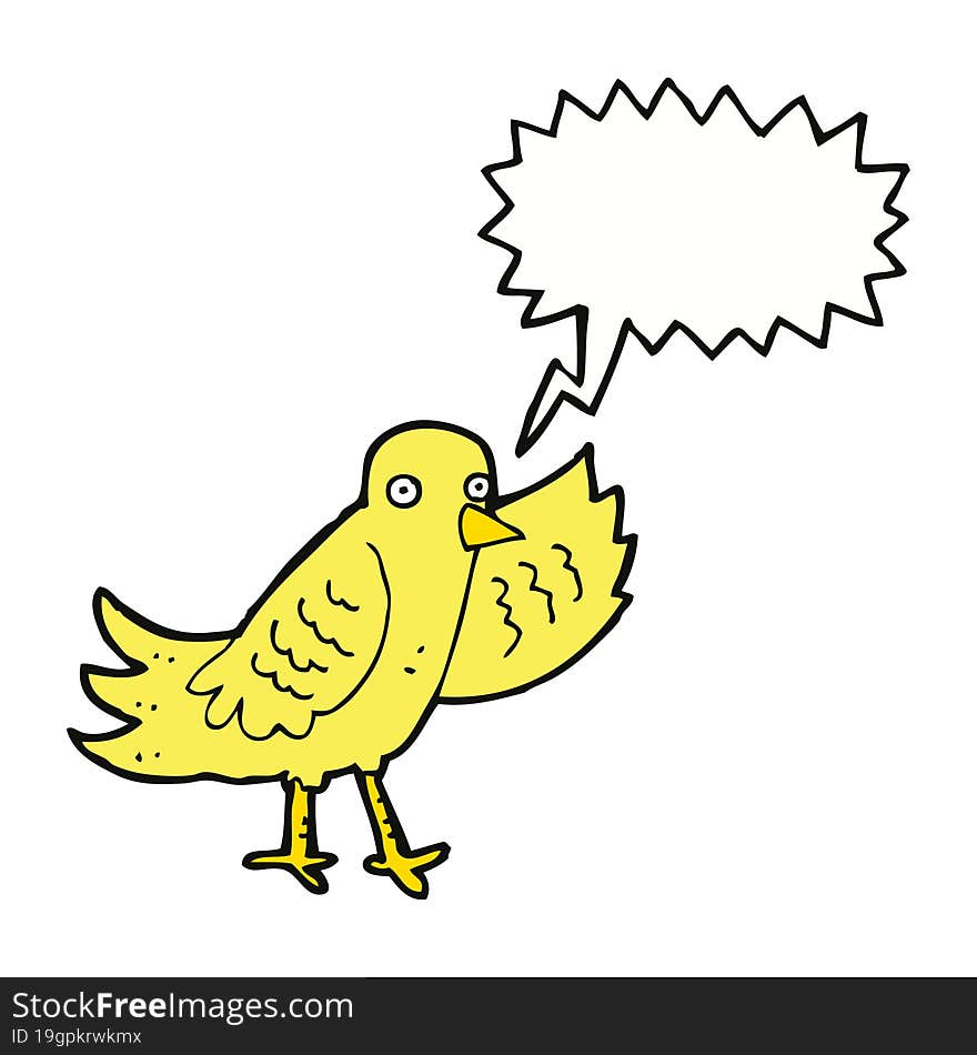 cartoon waving bird with speech bubble