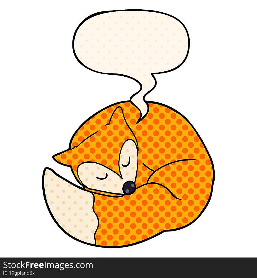 cartoon sleeping fox and speech bubble in comic book style