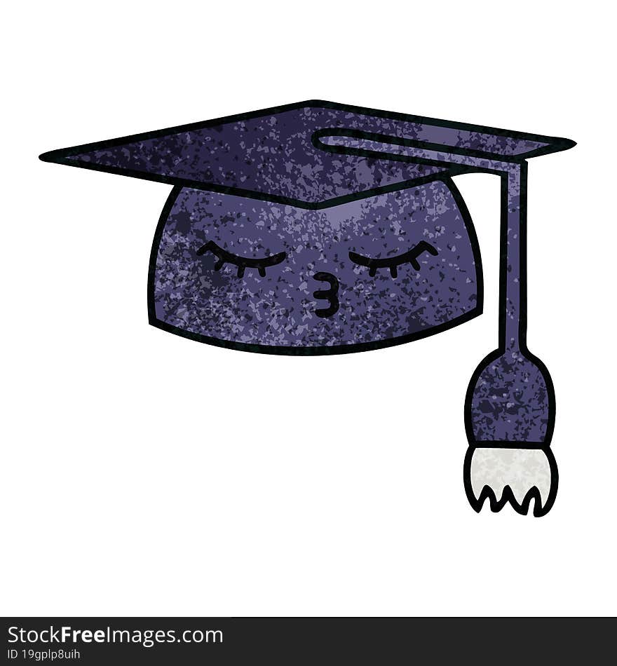 retro grunge texture cartoon of a graduation hat