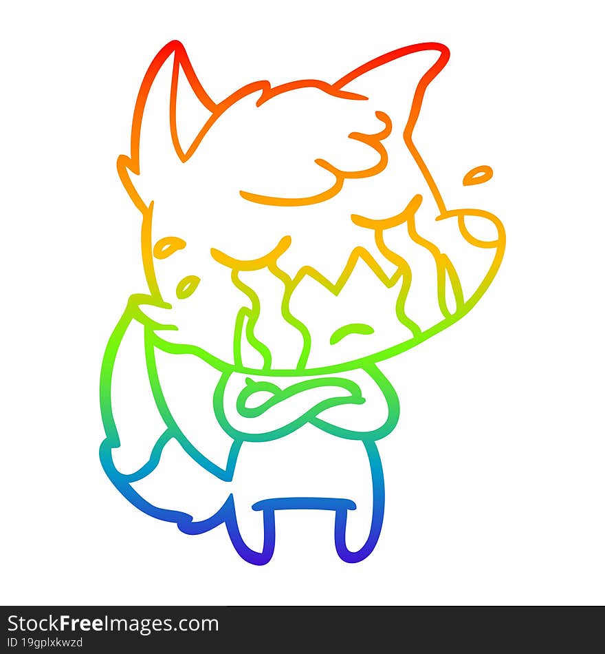 Rainbow Gradient Line Drawing Crying Fox Cartoon