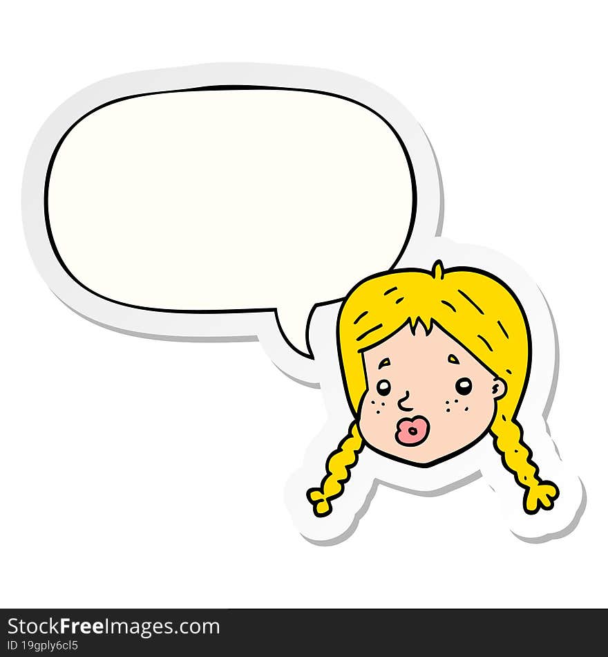 cartoon girls face with speech bubble sticker