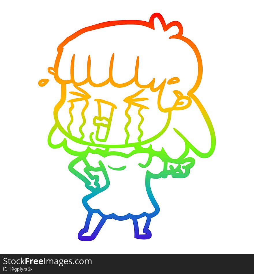 rainbow gradient line drawing of a cartoon woman