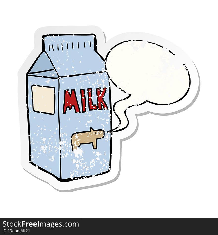 Cartoon Milk Carton And Speech Bubble Distressed Sticker