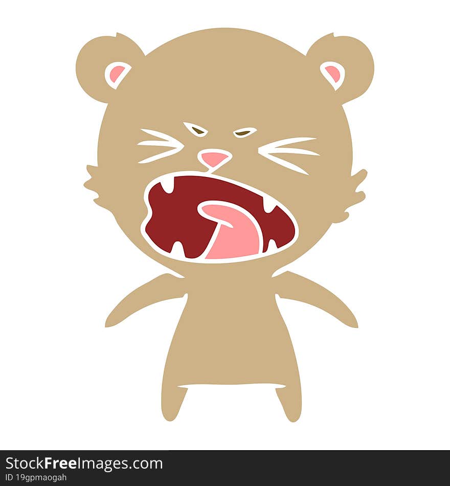 Angry Flat Color Style Cartoon Bear