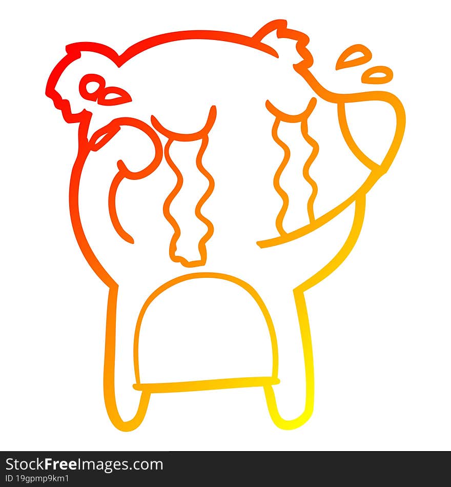 warm gradient line drawing cartoon crying bear