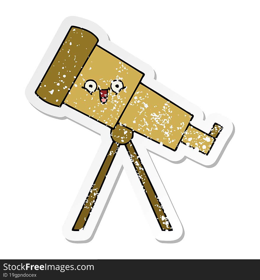 distressed sticker of a cute cartoon telescope