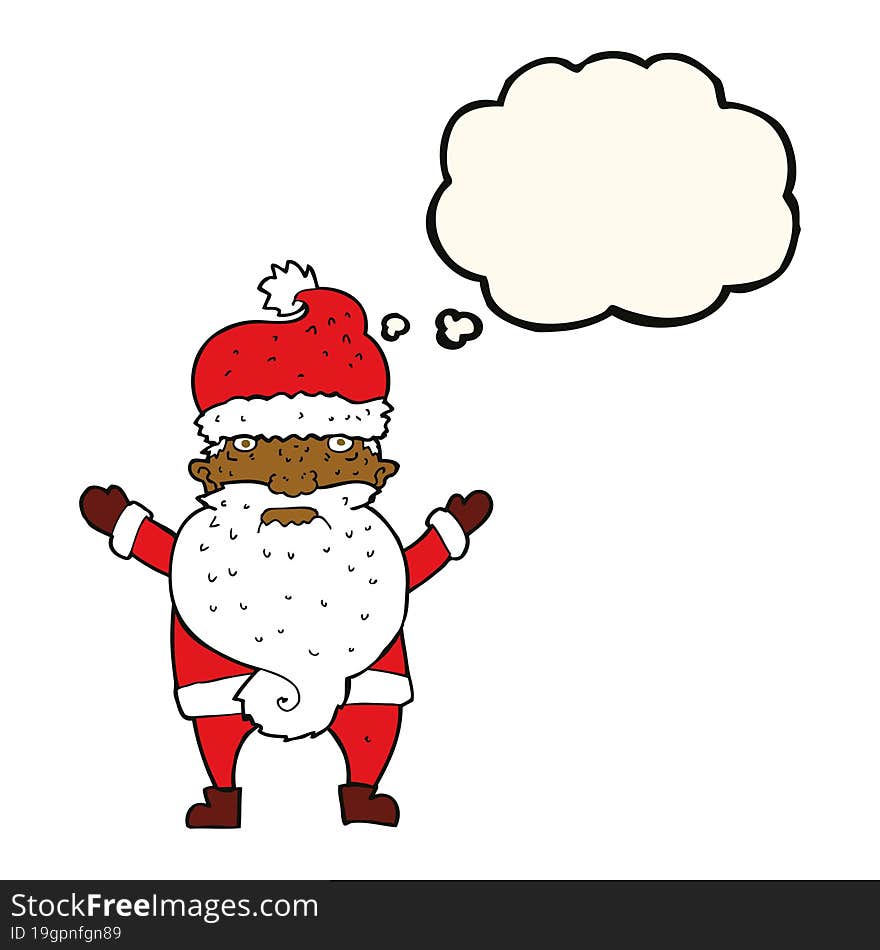 cartoon grumpy santa with thought bubble