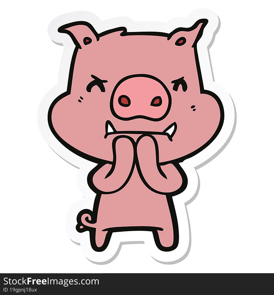 sticker of a angry cartoon pig