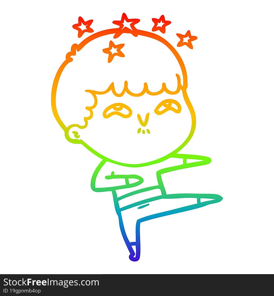 rainbow gradient line drawing cartoon amazed boy