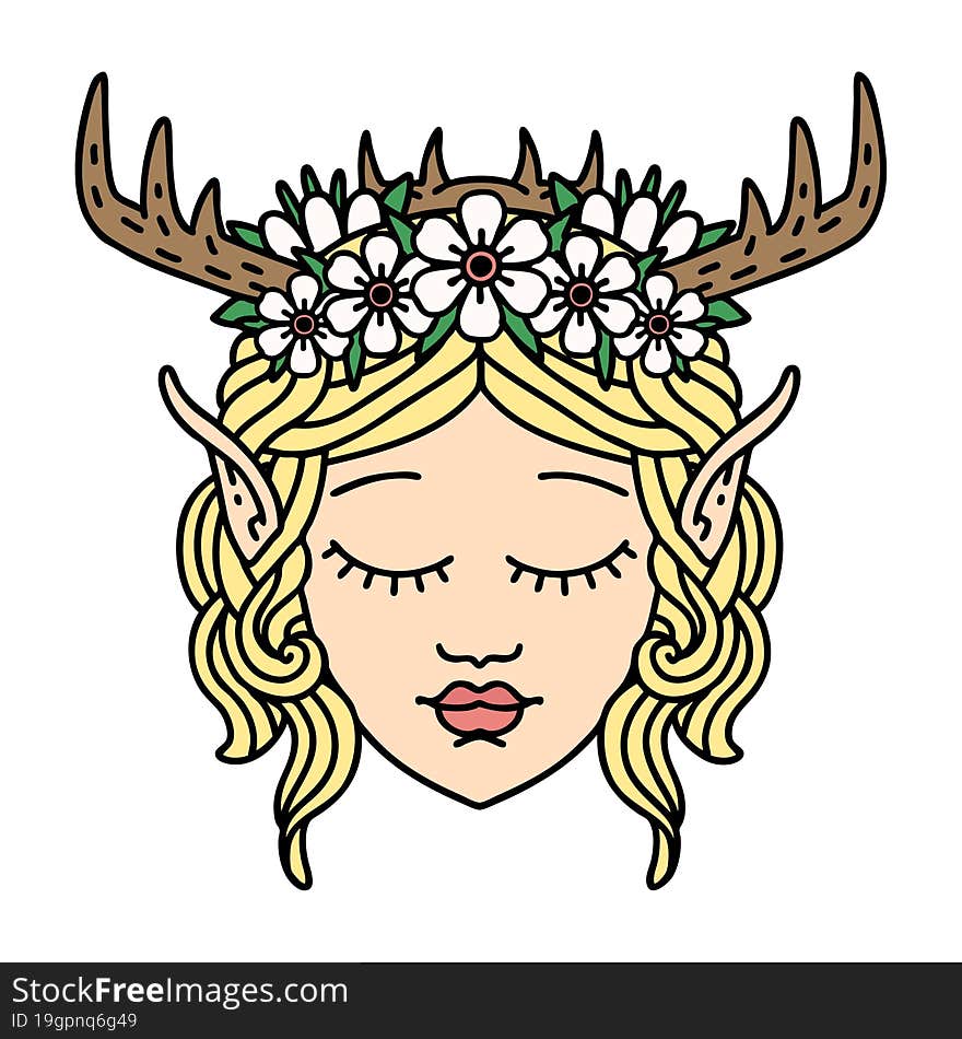 Retro Tattoo Style elf druid character face. Retro Tattoo Style elf druid character face