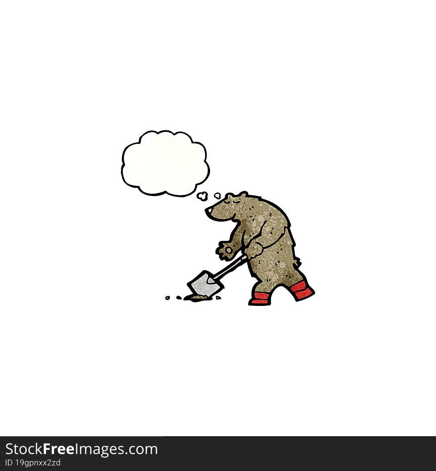 cartoon bear digging with spade