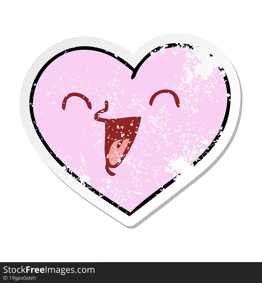 distressed sticker of a quirky hand drawn cartoon happy heart