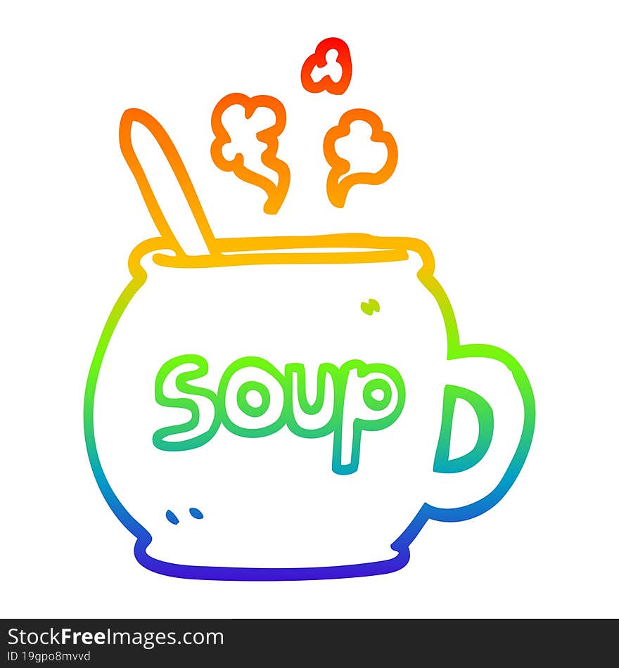 Rainbow Gradient Line Drawing Cartoon Cup Of Soup