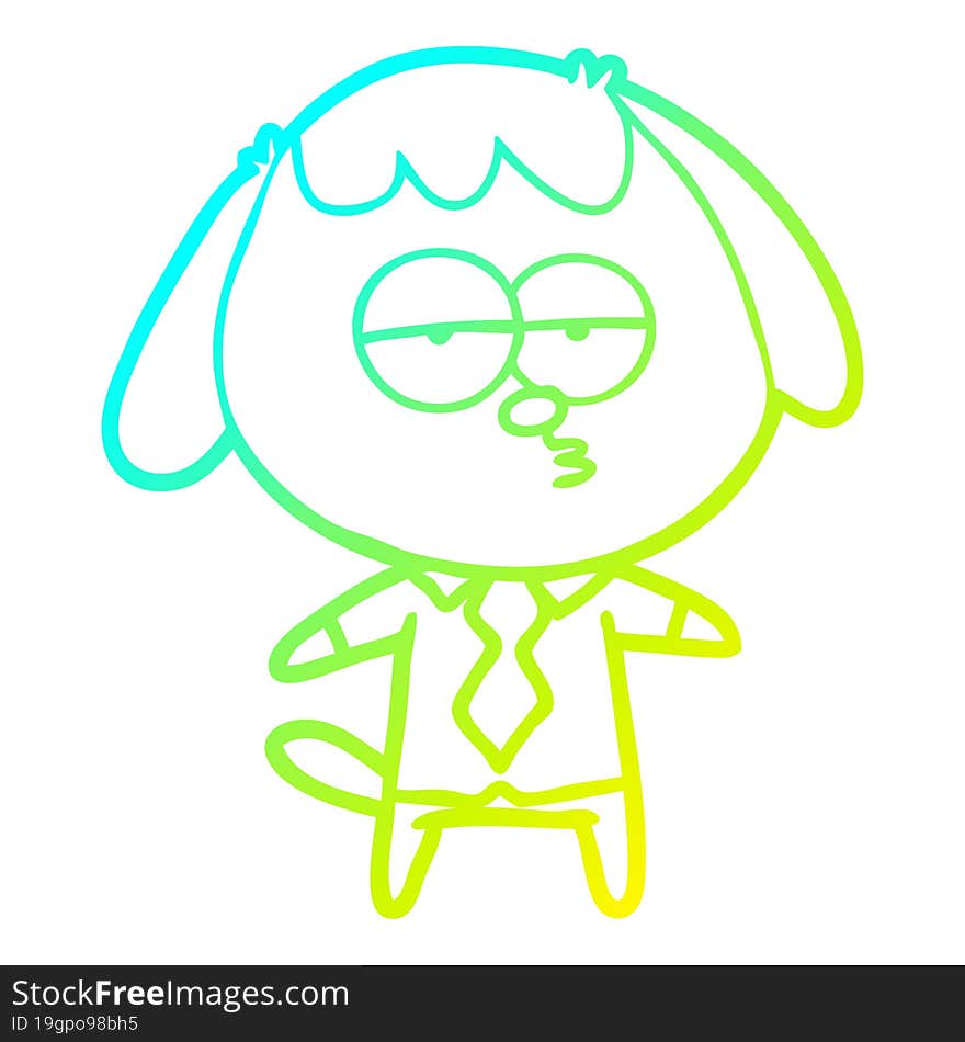 cold gradient line drawing cartoon bored dog in office clothes