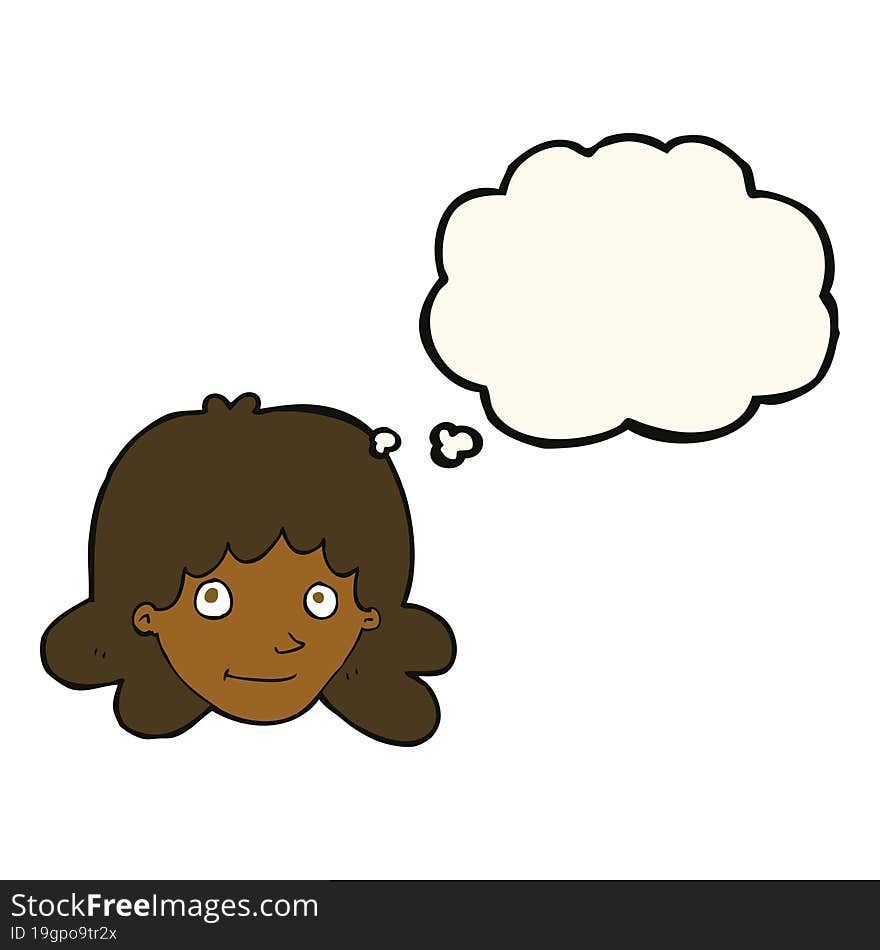 Cartoon Happy Female Face With Thought Bubble