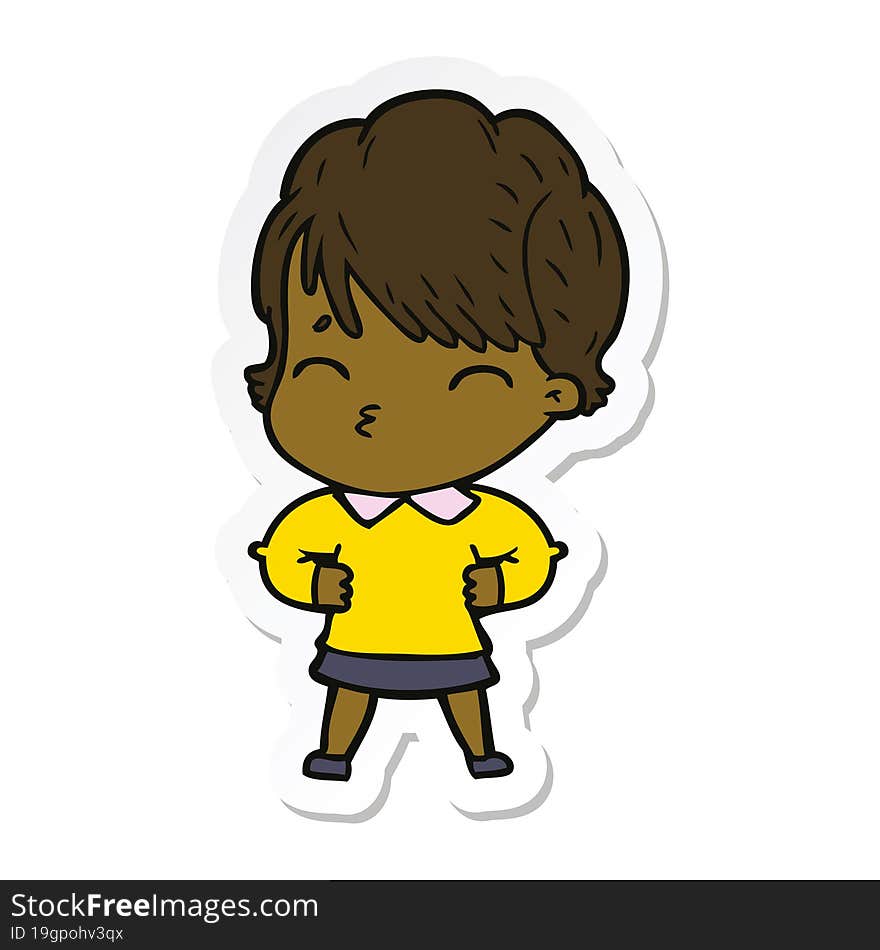 sticker of a cartoon woman thinking