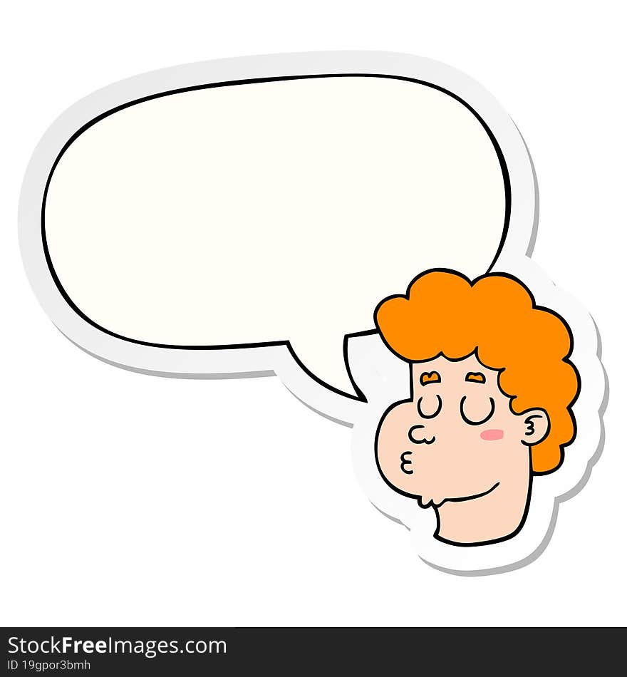 cartoon male face with speech bubble sticker. cartoon male face with speech bubble sticker