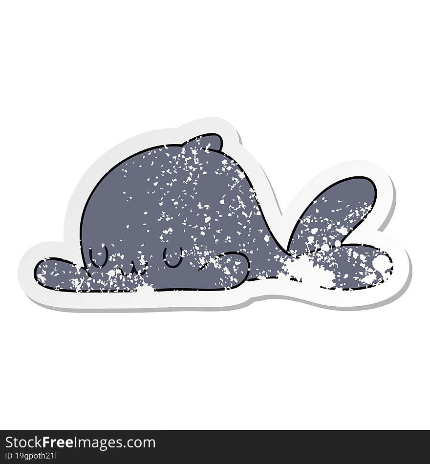 distressed sticker of a quirky hand drawn cartoon whale