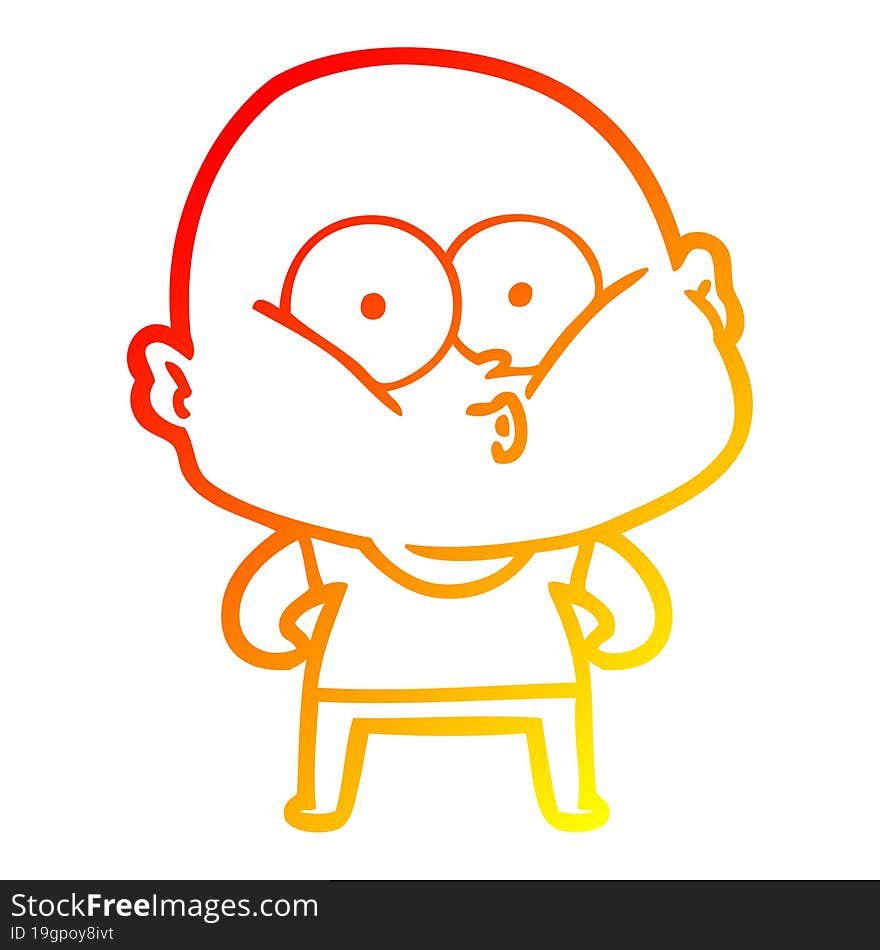 warm gradient line drawing of a cartoon bald man staring