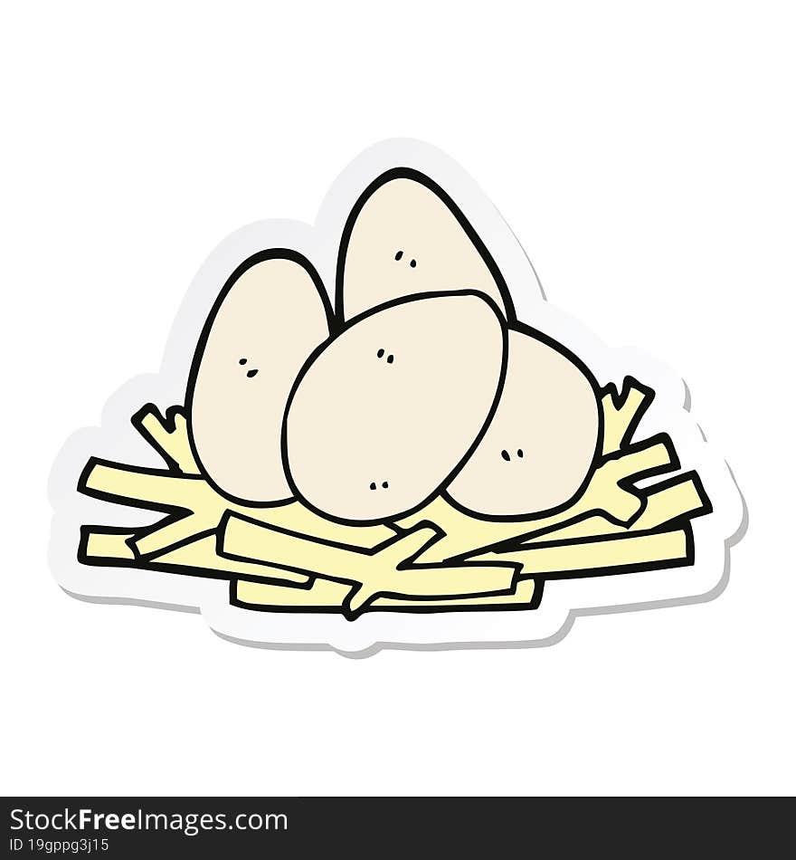 sticker of a cartoon eggs in nest