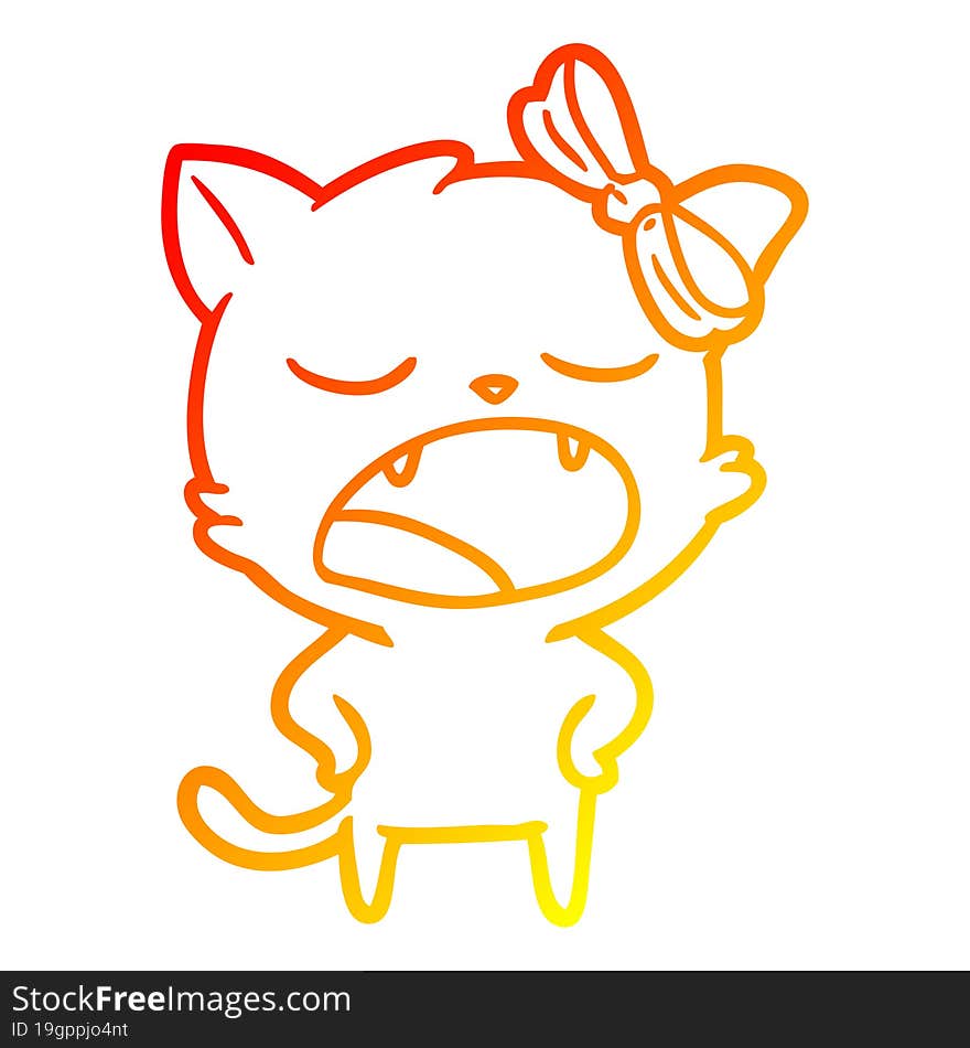 Warm Gradient Line Drawing Cartoon Yawning Cat