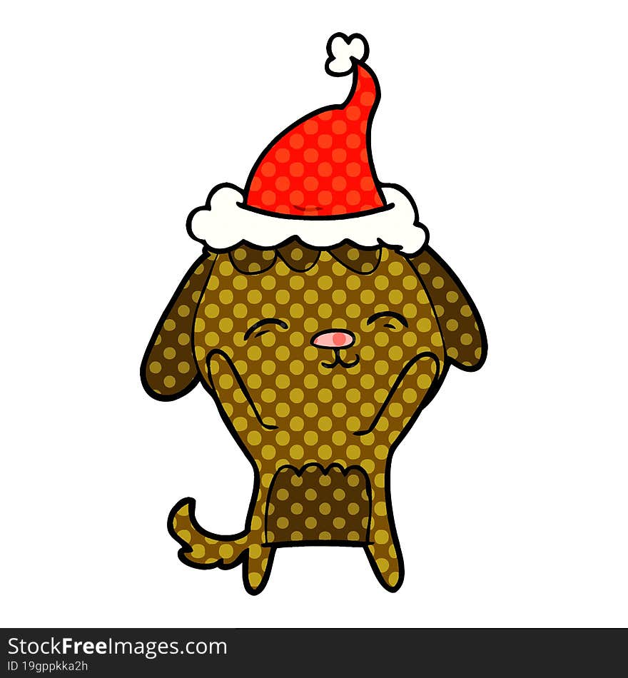 happy comic book style illustration of a dog wearing santa hat