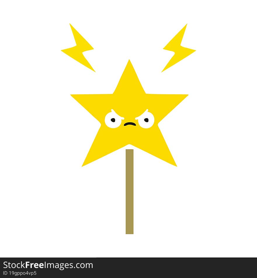 flat color retro cartoon magic wand