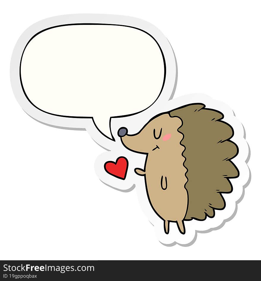 cute cartoon hedgehog and speech bubble sticker