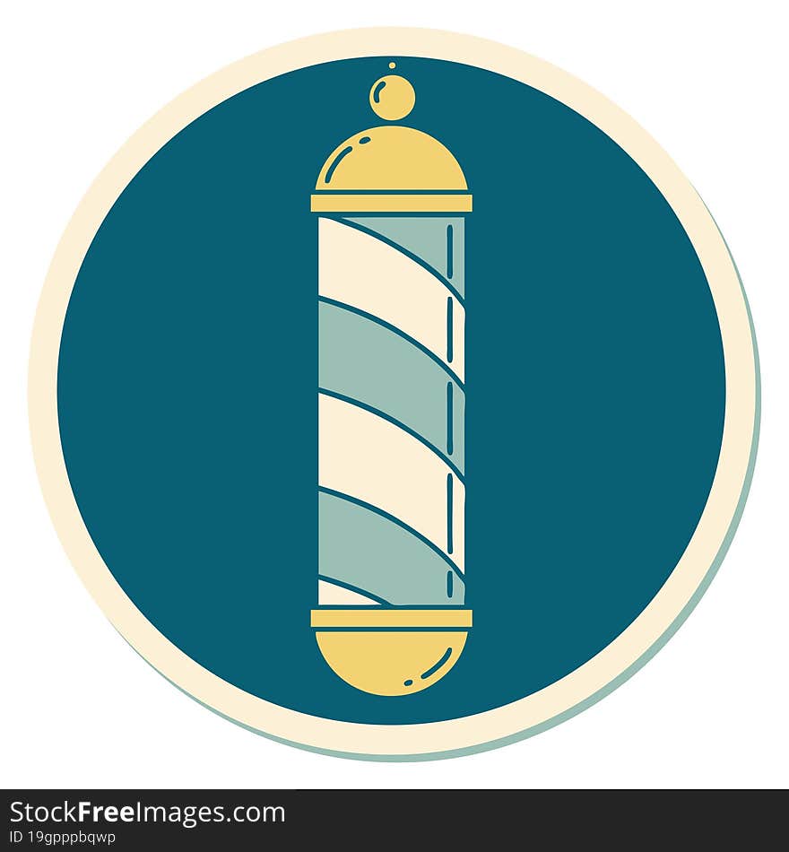 sticker of tattoo in traditional style of a barbers pole. sticker of tattoo in traditional style of a barbers pole