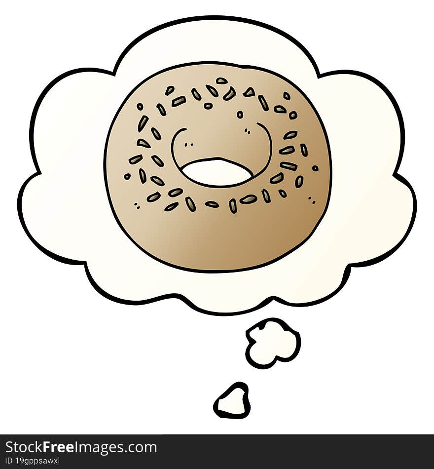 cartoon donut and thought bubble in smooth gradient style