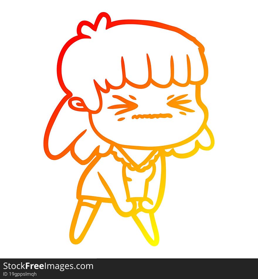 warm gradient line drawing of a cartoon angry girl