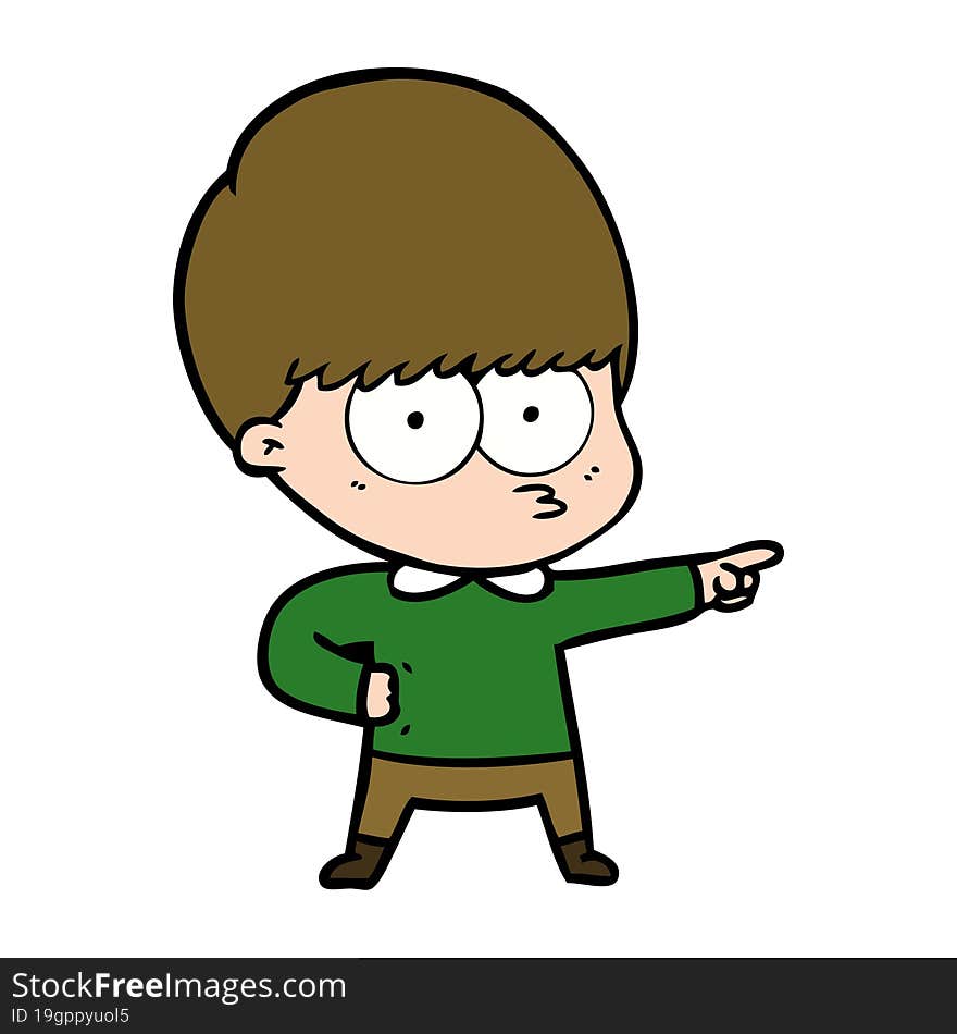 nervous cartoon boy pointing. nervous cartoon boy pointing