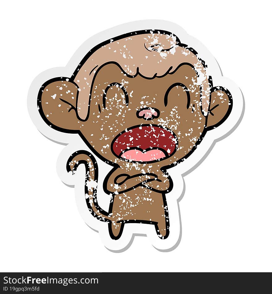 Distressed Sticker Of A Shouting Cartoon Monkey