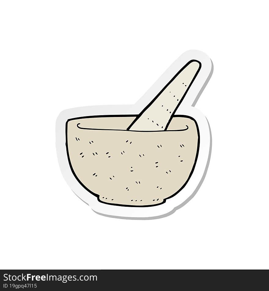 sticker of a cartoon pestle and mortar