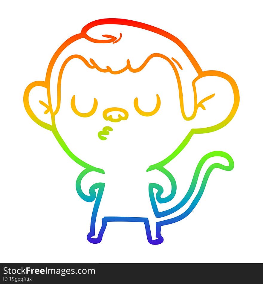 rainbow gradient line drawing of a cartoon monkey