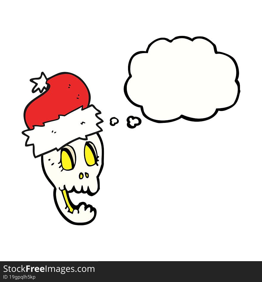 thought bubble cartoon christmas hat on skull