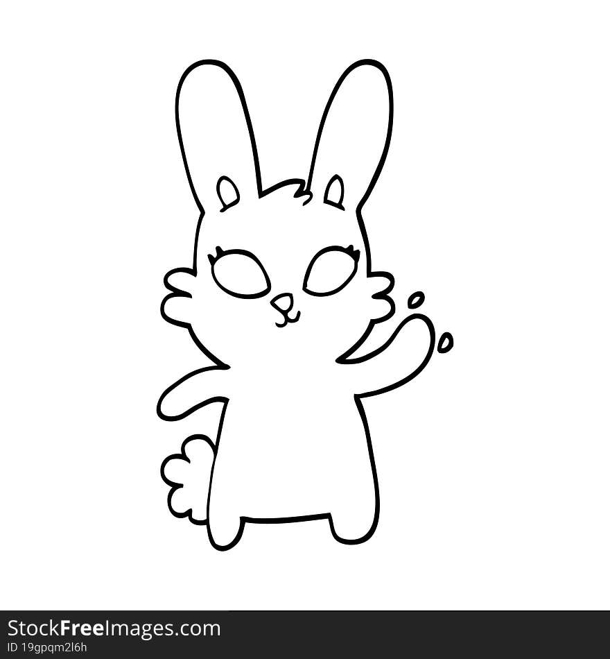 Cute Black And White Cartoon Rabbit Waving