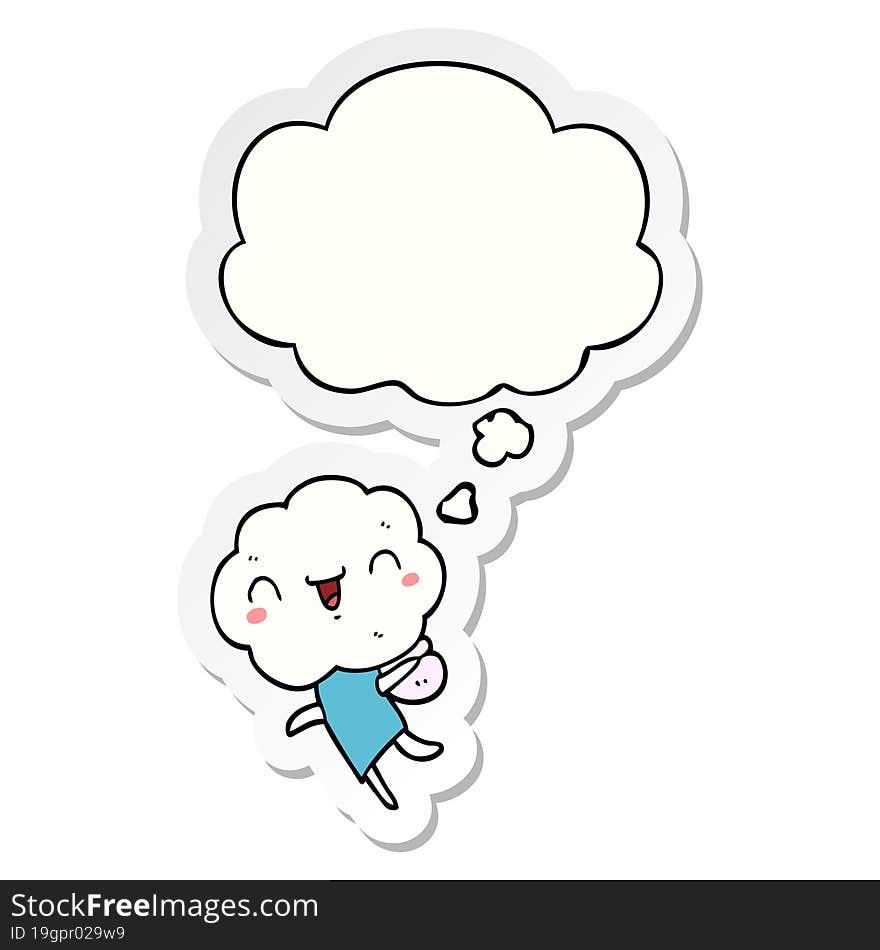 cute cartoon cloud head creature with thought bubble as a printed sticker