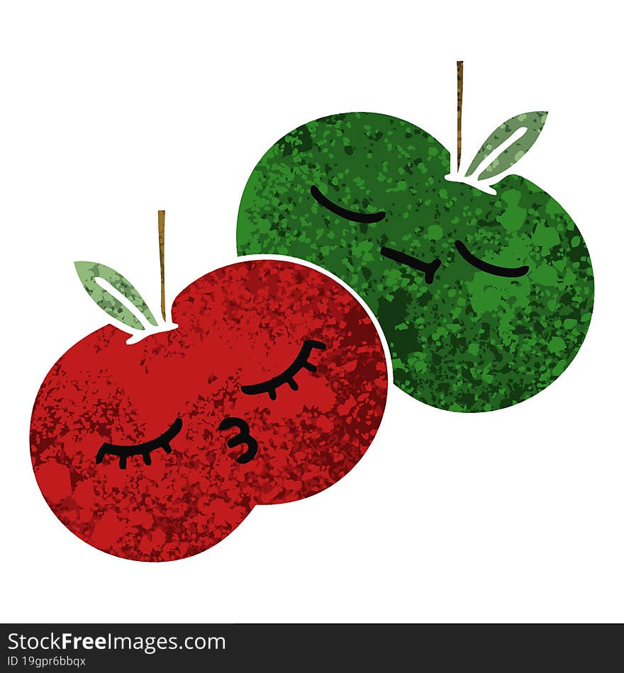 retro illustration style cartoon juicy apple