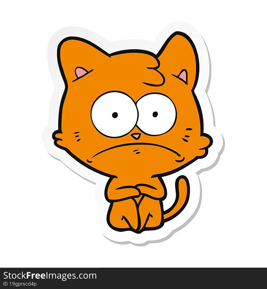 sticker of a cartoon nervous cat