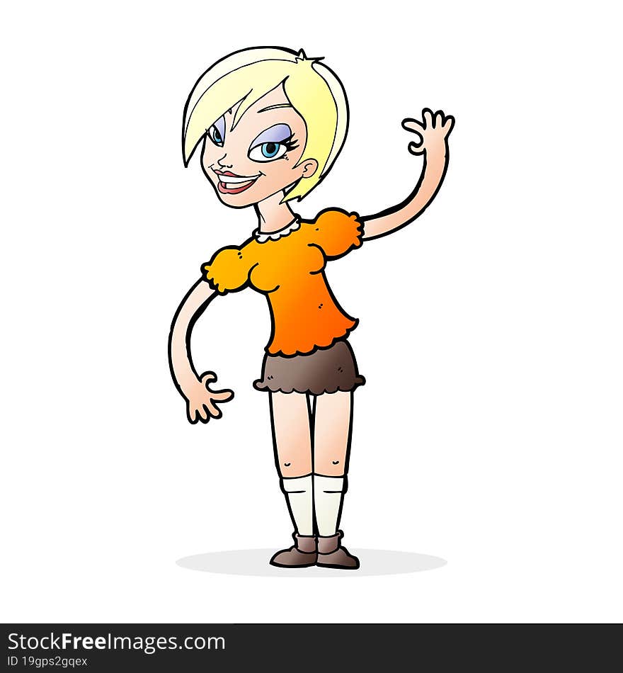 cartoon girl waving