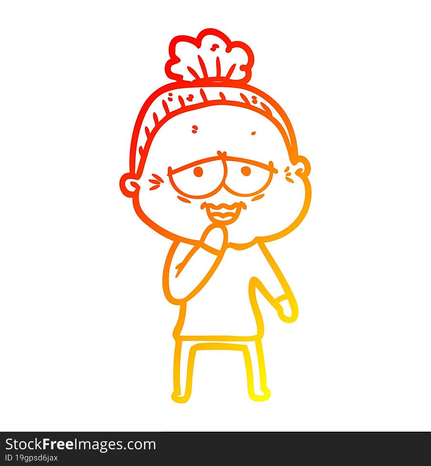 warm gradient line drawing cartoon happy old lady