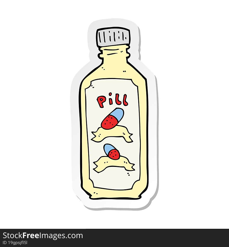 Sticker Of A Cartoon Old Bottle Of Pills