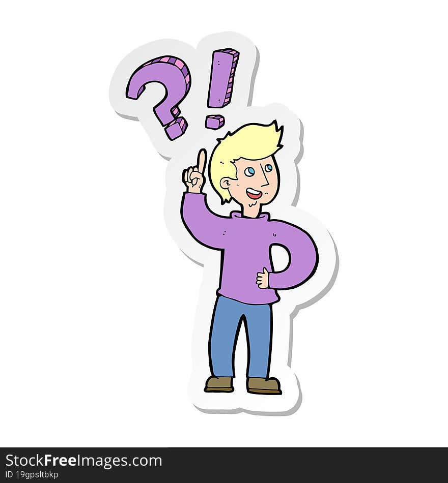 sticker of a cartoon man asking question