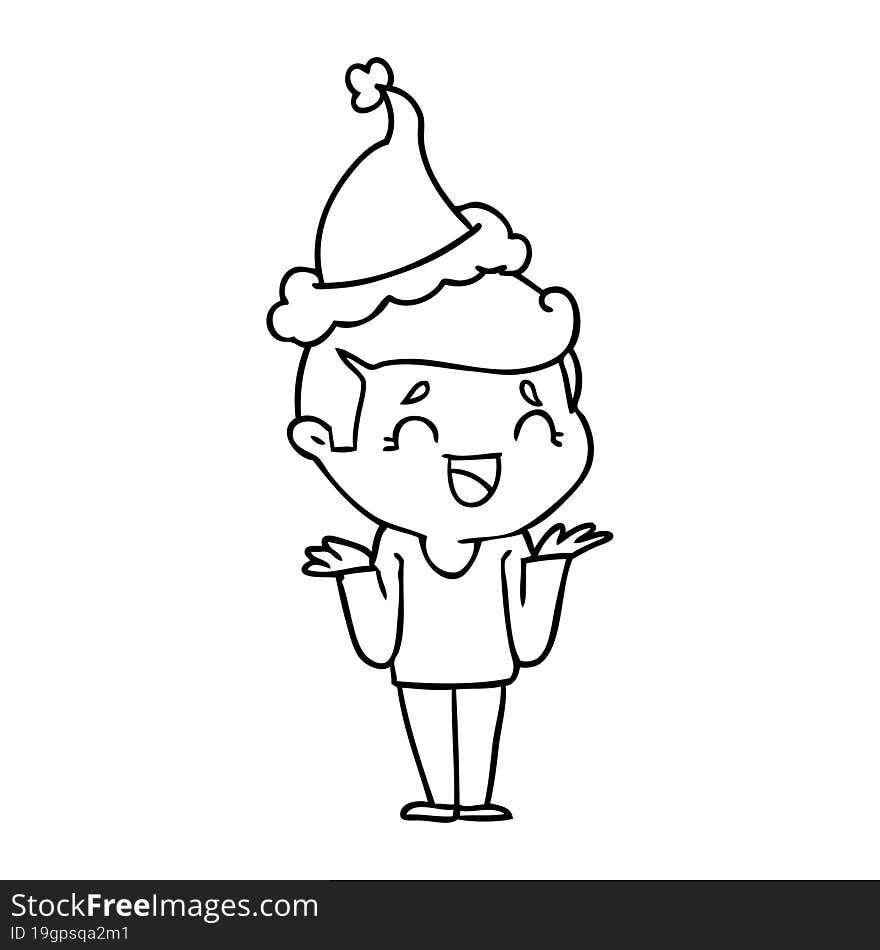 line drawing of a laughing confused man wearing santa hat